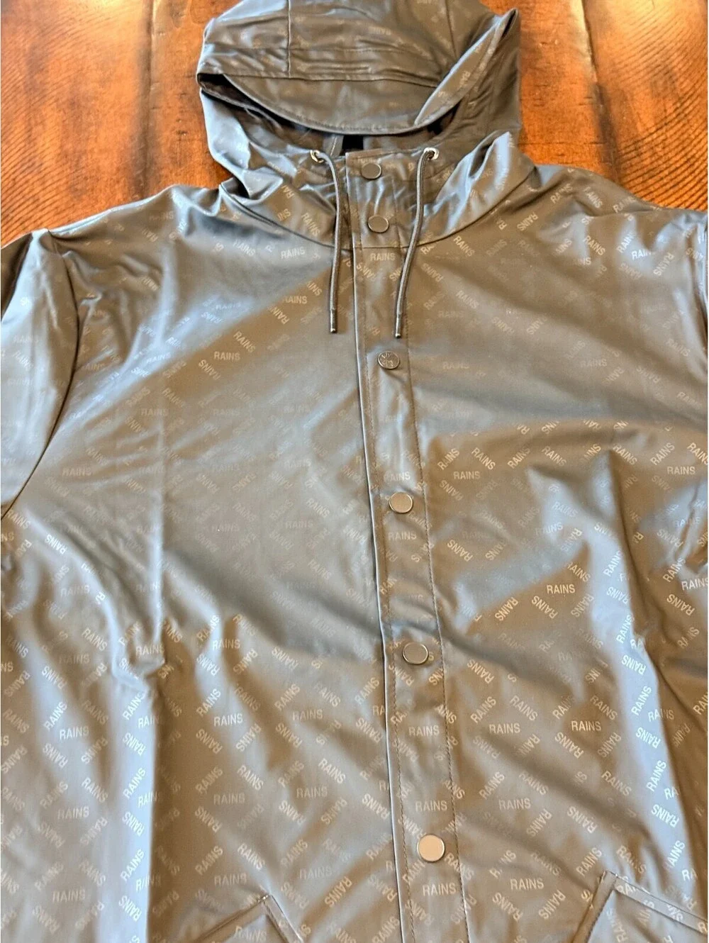 RAINS Jacket W3 House Monogram  Waterproof Hooded Rain Jacket Unisex Large NWT